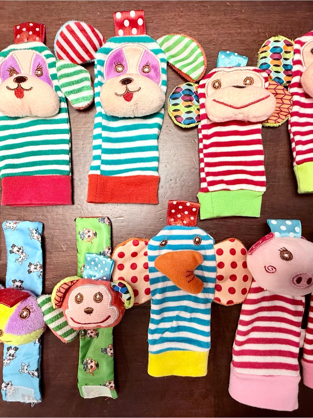 Striped Plush Animal Mittens Wrist Toy - Blue & Pink
